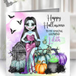 personalised stitched up sally lady happy halloween card