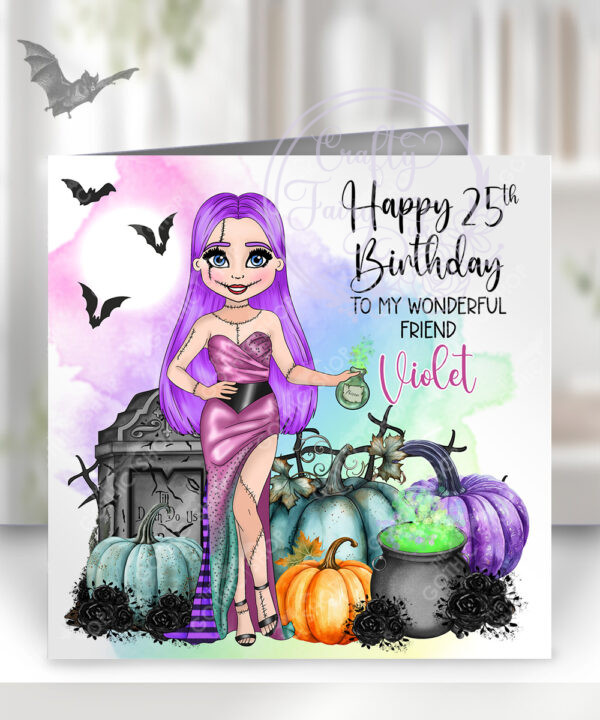 personalised stitched up sally lady happy halloween card