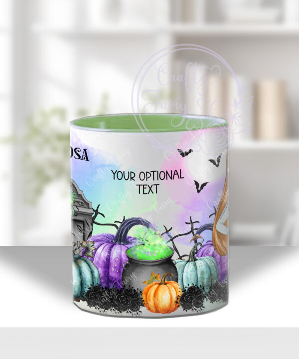 personalised stitched up sally lady halloween mug gift