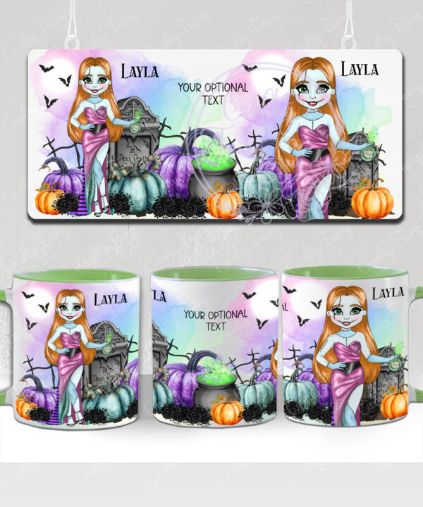 personalised stitched up sally lady halloween mug gift
