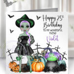 personalised ella pumpkin wicked witch happy halloween card