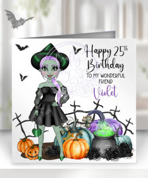 personalised ella pumpkin wicked witch happy halloween card