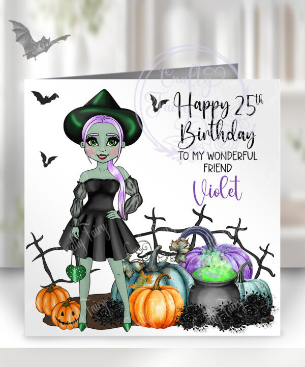 personalised ella pumpkin wicked witch happy halloween card