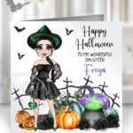 personalised ella pumpkin wicked witch happy halloween card