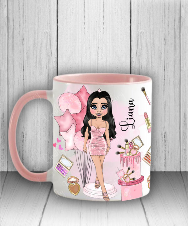 Personalised Mug For Girl Who Loves Pink & Makeup V1