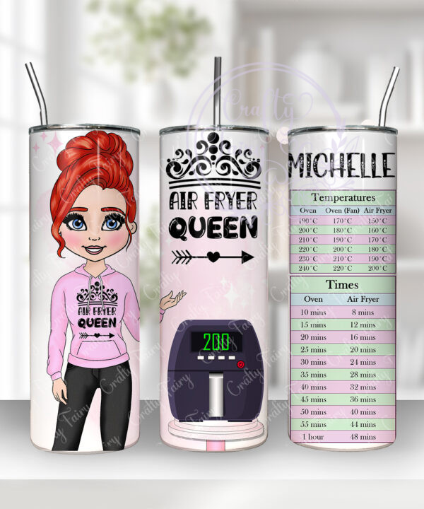 personalised air fryer queen lady with conversion chart 20oz straight tumbler