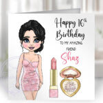 personalised love makeup lady & pink cosmetics birthday card v3