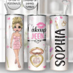 personalised love makeup lady & pink cosmetics straight tumbler