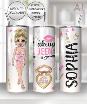 personalised love makeup lady & pink cosmetics straight tumbler