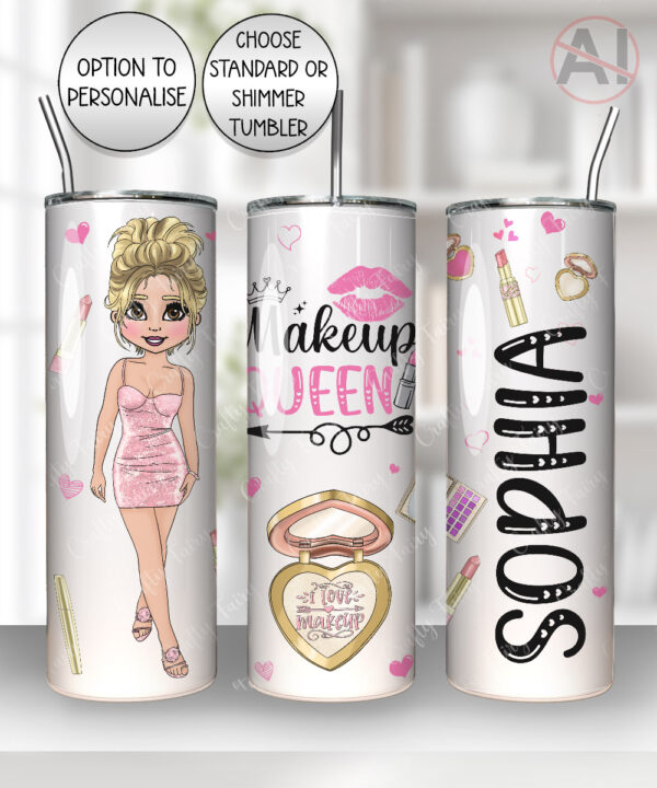 personalised love makeup lady & pink cosmetics straight tumbler