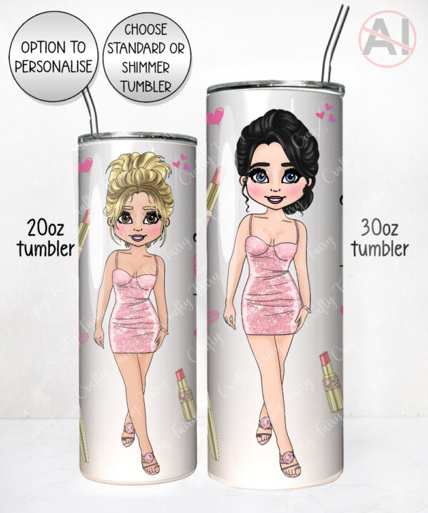 personalised love makeup lady & pink cosmetics straight tumbler