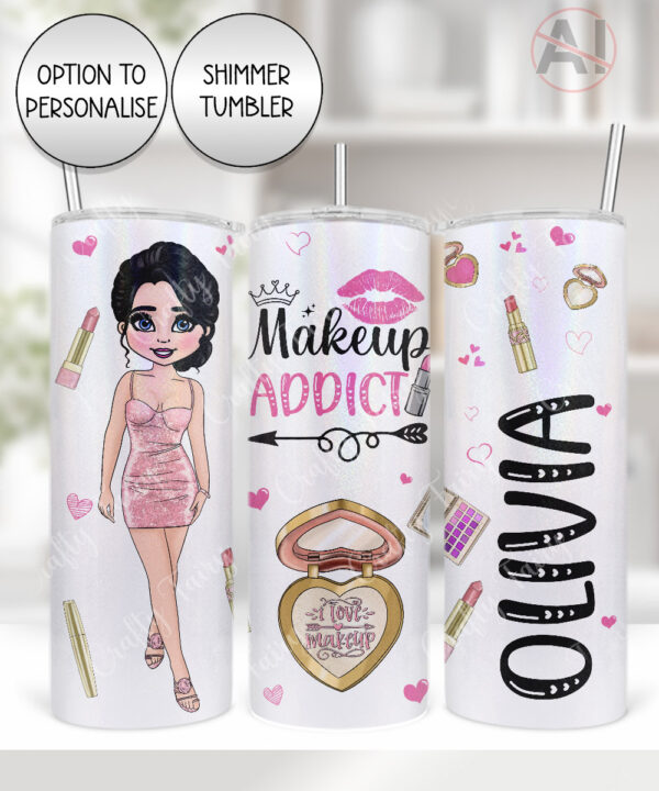 personalised love makeup lady & pink cosmetics straight tumbler