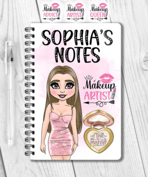 personalised love makeup lady & pink cosmetics a5 notebook