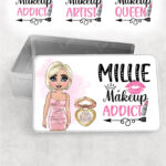 personalised love makeup lady & pink cosmetics rectangular medium tin