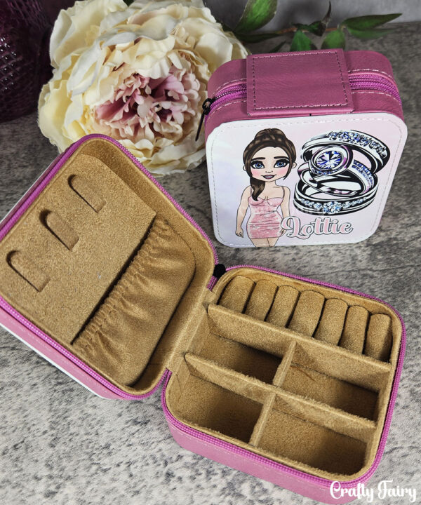 Personalised Lady in Pink Dress Pink Faux Leather Travel Jewellery Box