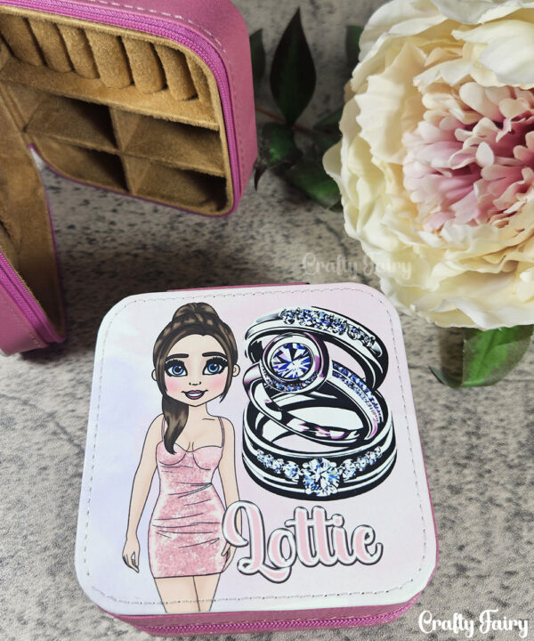 Personalised Lady in Pink Dress Pink Faux Leather Travel Jewellery Box