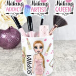 personalised love makeup lady & pink cosmetics pen or brush pot