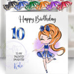 personalised glittery whimsical cheerleader girl birthday card v2