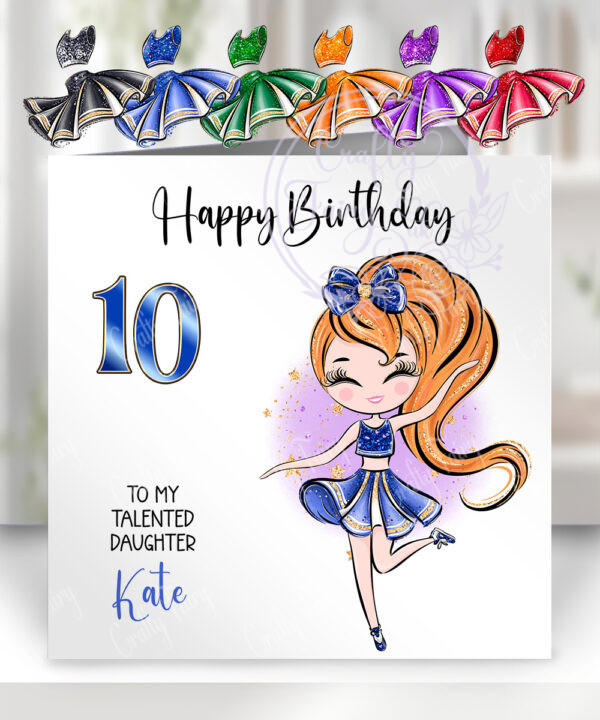 personalised glittery whimsical cheerleader girl birthday card v2