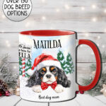 personalised dog in santa hat christmas mug gift lots of dog breeds