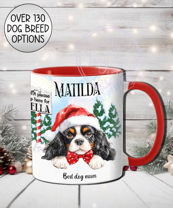 personalised dog in santa hat christmas mug gift lots of dog breeds
