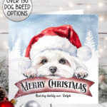 personalised cute dog in santa hat merry christmas card lots of dog breeds