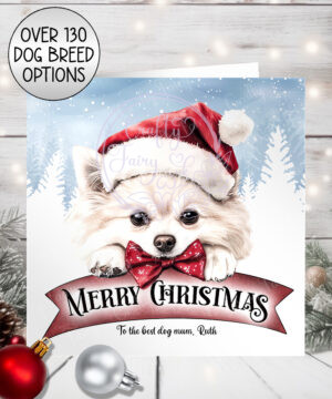 personalised cute dog in santa hat merry christmas card lots of dog breeds