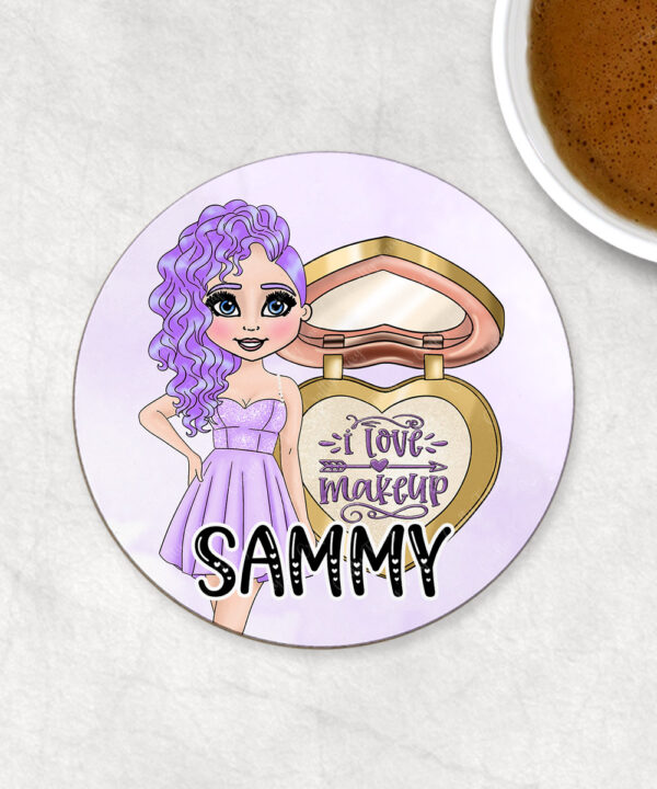 personalised love makeup lady & lilac cosmetics coaster gift