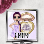 personalised love makeup lady & lilac cosmetics slim silver square compact mirror gift