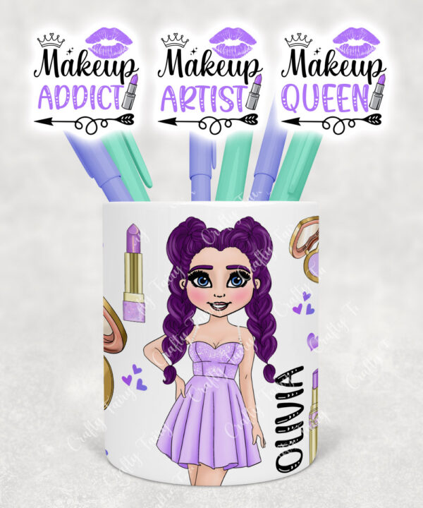 personalised love makeup lady lilac cosmetics pen or brush pot