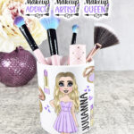personalised love makeup lady lilac cosmetics pen or brush pot