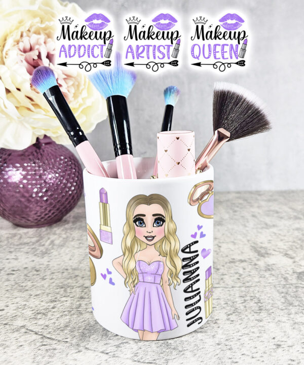 personalised love makeup lady lilac cosmetics pen or brush pot