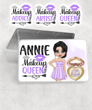 personalised love makeup lady & lilac cosmetics rectangular medium tin