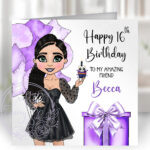 personalised goth lady in black mini dress birthday card v2