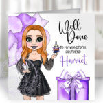 personalised goth lady in black mini dress birthday card v2