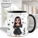 personalised goth lady in black mini dress mug gift