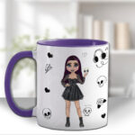 personalised goth lady in black mini dress mug gift