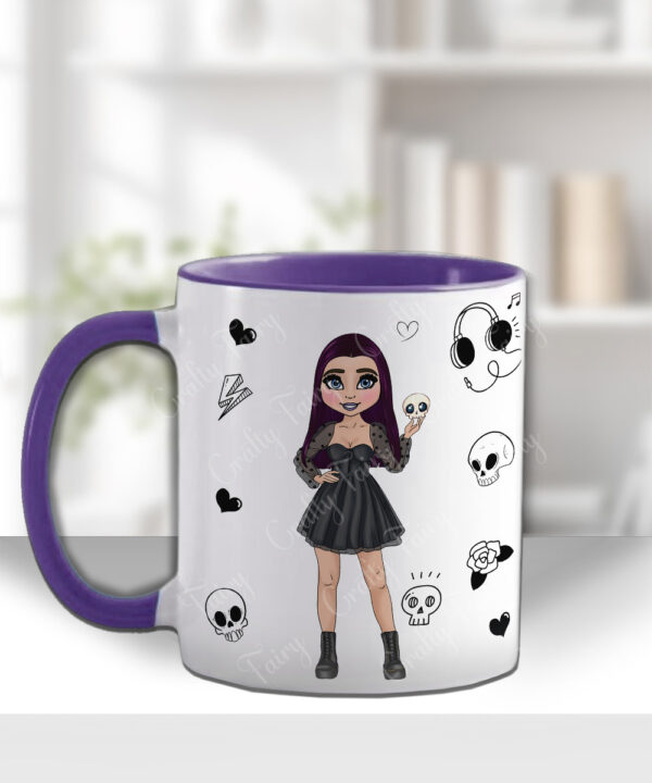 personalised goth lady in black mini dress mug gift