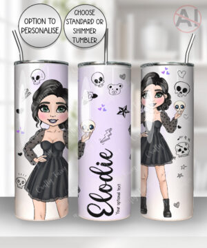 personalised goth lady in black mini dress straight tumbler