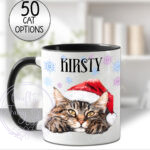 personalised cat in santa hat christmas mug gift lots of cat breeds
