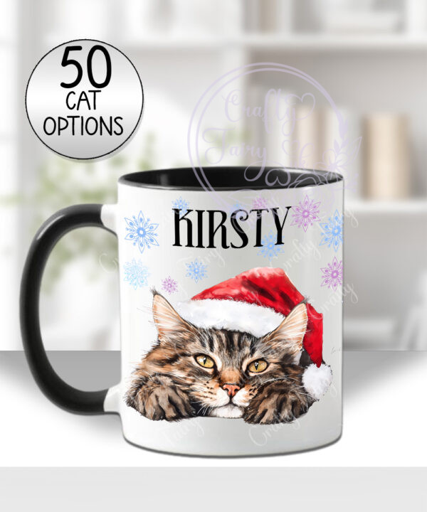 personalised cat in santa hat christmas mug gift lots of cat breeds
