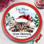 Personalised Cat in Santa Hat Christmas Chocolate Tub LABEL ONLY