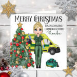 Personalised Female Paramedic & Ambulance Merry Christmas Card