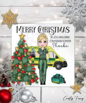 Personalised Female Paramedic & Ambulance Merry Christmas Card