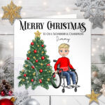 Personalised Boy in Wheelchair Christmas Card for Grandson Son Nephew