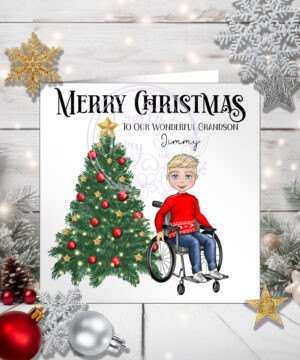 Personalised Boy in Wheelchair Christmas Card for Grandson Son Nephew