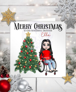 Personalised Girl in Wheelchair Christmas Card for Granddaughter Daughter
