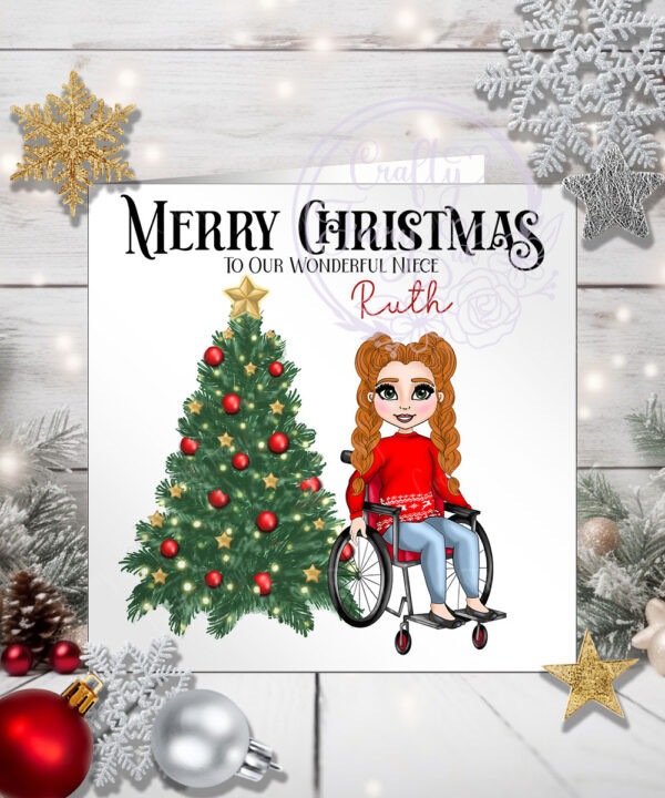 Personalised Girl in Wheelchair Christmas Card for Granddaughter Daughter