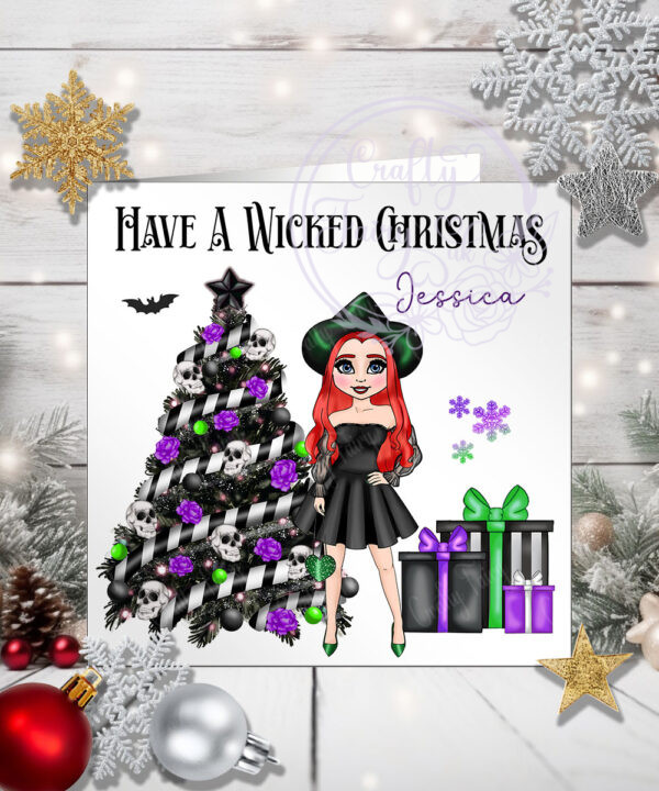 Personalised Ella Wicked Witch & Tree Christmas Card