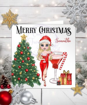Personalised Candy Cane Cocktail Lady in Red Christmas Card